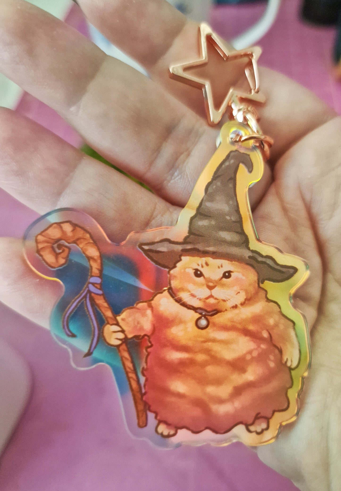 Glowing fat cat wizard meme keychain, funny gift for cat lovers