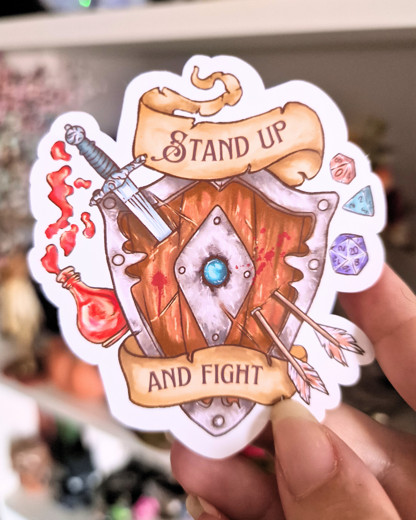 Pegatina del rol de Tanke ''Levántate y lucha'' | Inspirada en DnD y Videojuegos