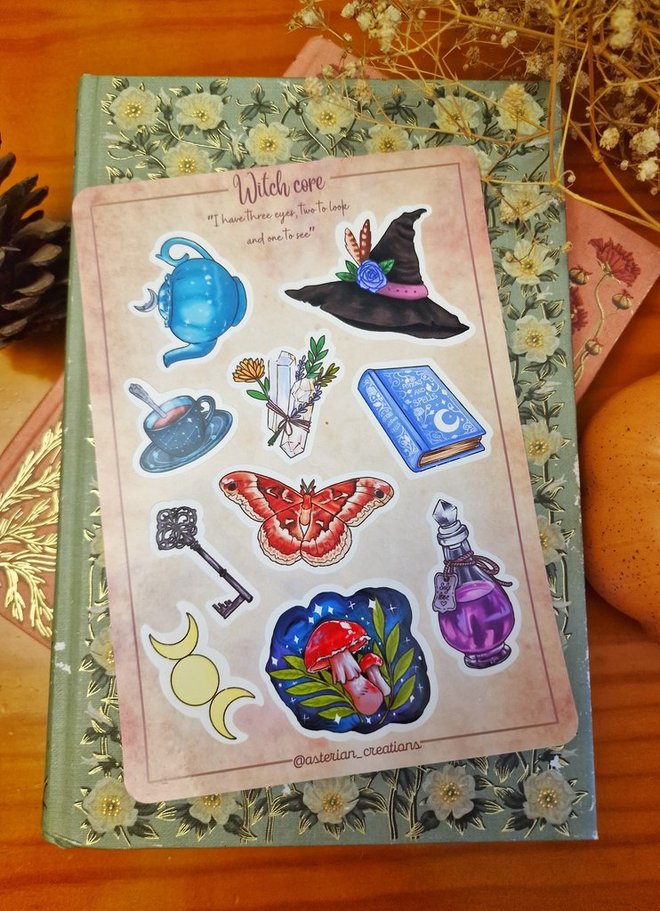 Aesthetic Green Witch Moth and Amanita Sticker Sheet, Stationery, Journal, Planner, Notebook, Scrapbook, Book of Shadows.