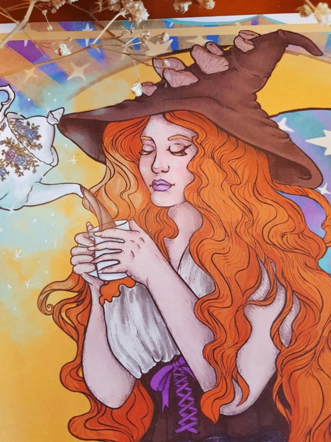 Witch, Moon and Owl cute digital art print, cottagecore aesthetic dark academia, wall decor | Autumn mushrooms witchy stuff