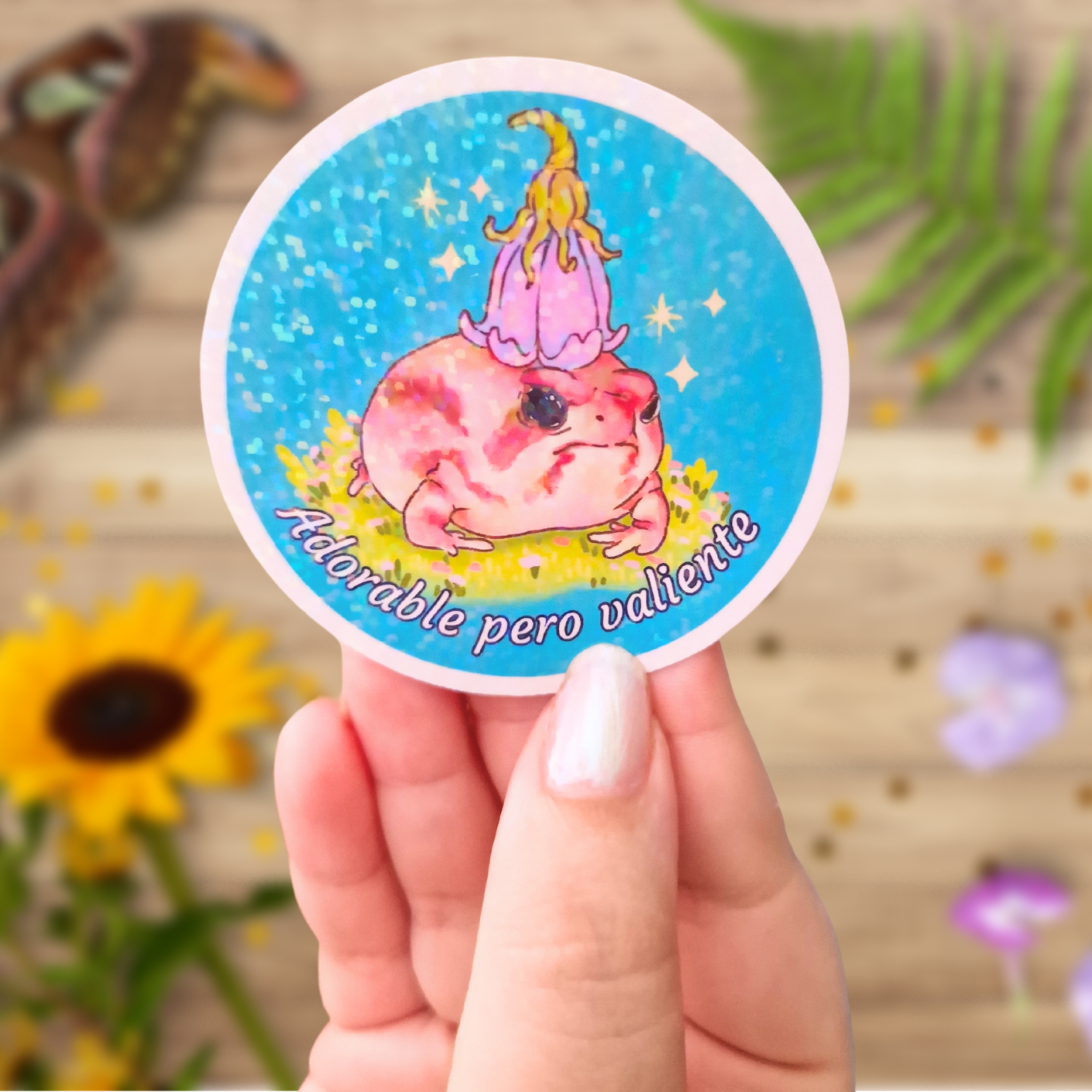 Adorable and brave rain frog glossy sticker | Bullet Journal, Scrapbooking decoration, cozy nature and fairy tales.