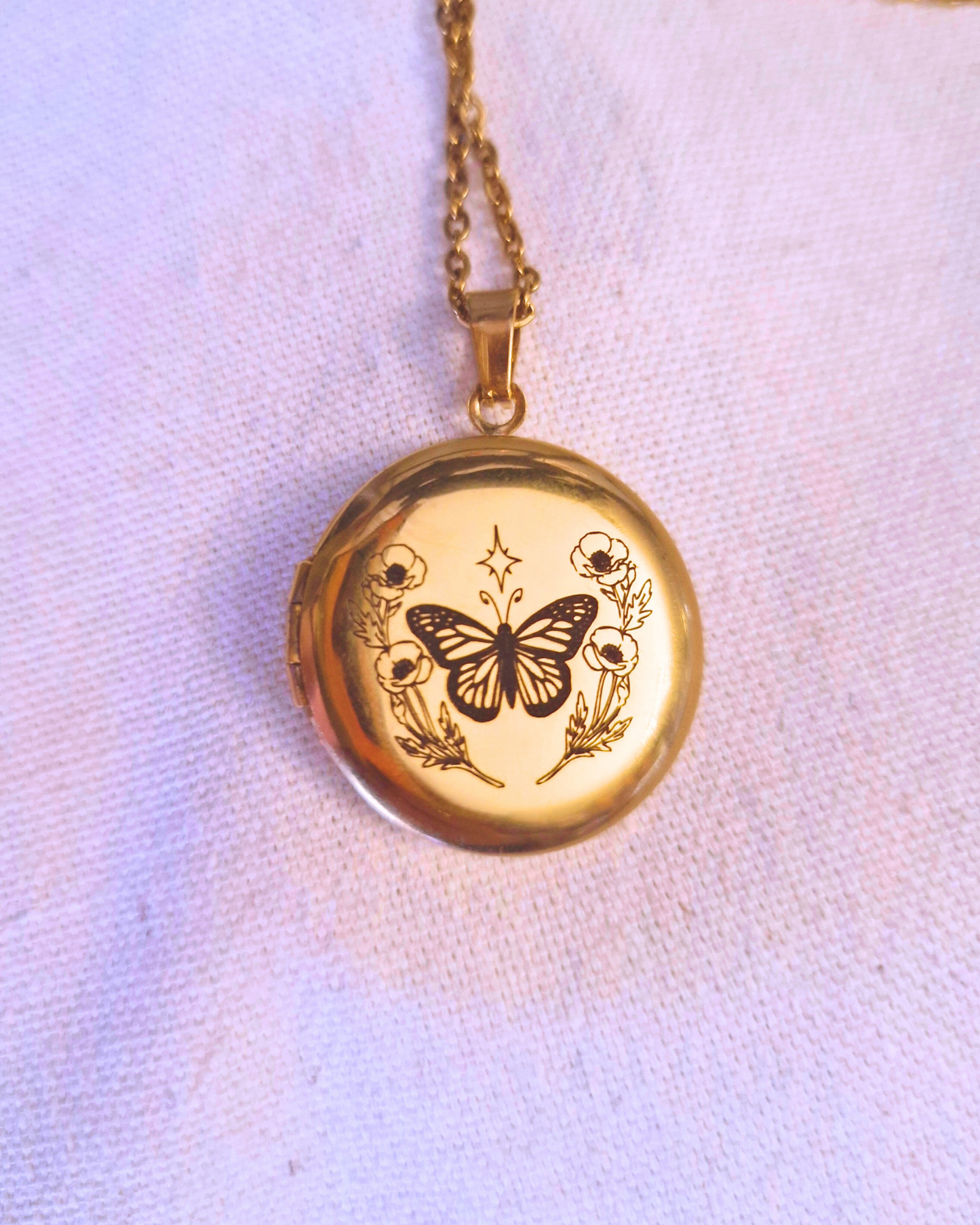 Butterfly Locket – Engraved Stainless Steel Pendant