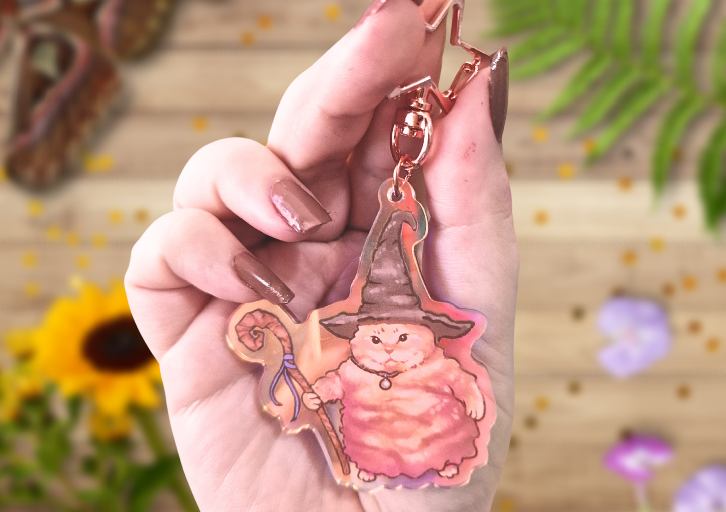 Glowing fat cat wizard meme keychain, funny gift for cat lovers