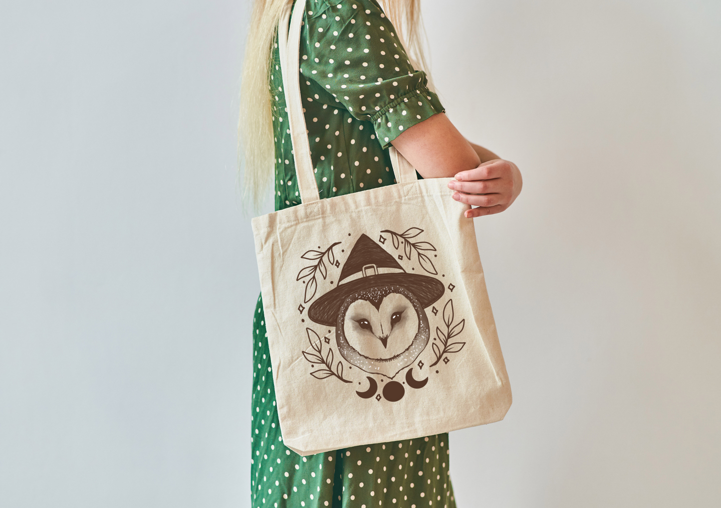 Witch owl cotton tote bag