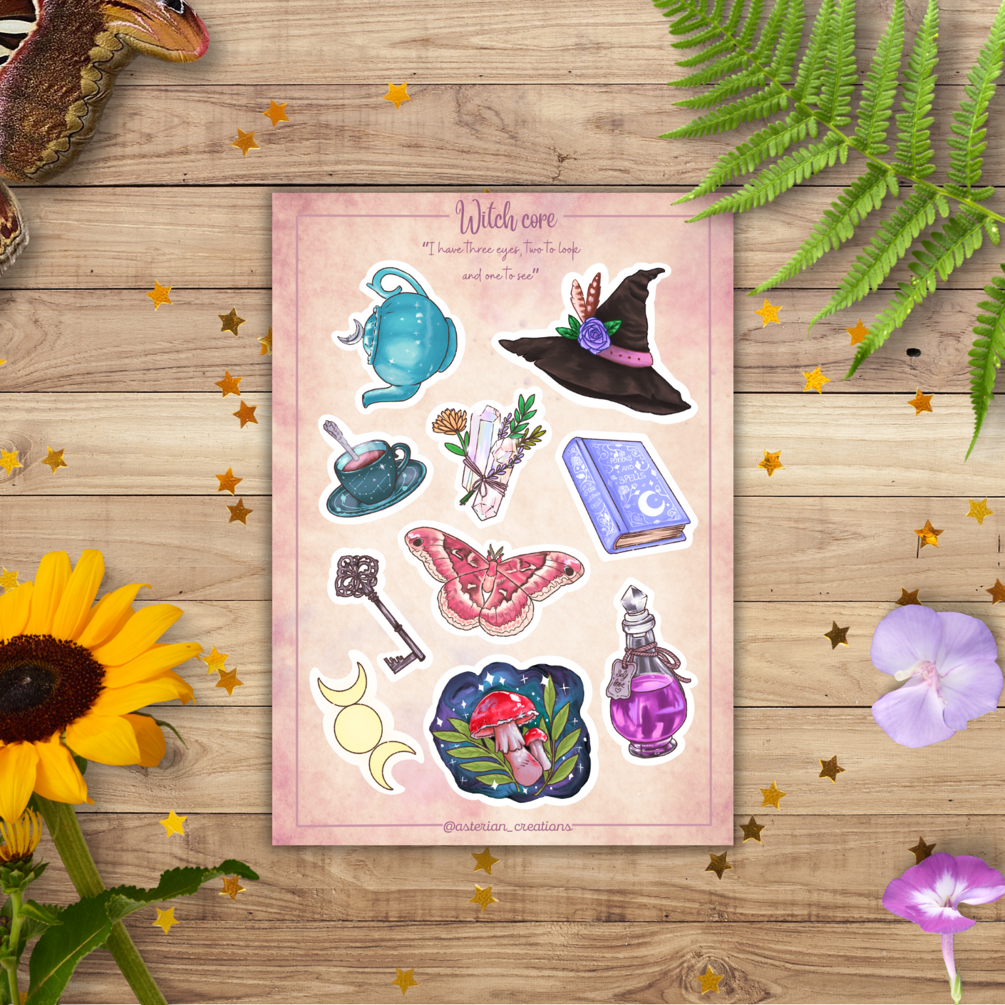 Aesthetic Green Witch Moth and Amanita Sticker Sheet, Stationery, Journal, Planner, Notebook, Scrapbook, Book of Shadows.