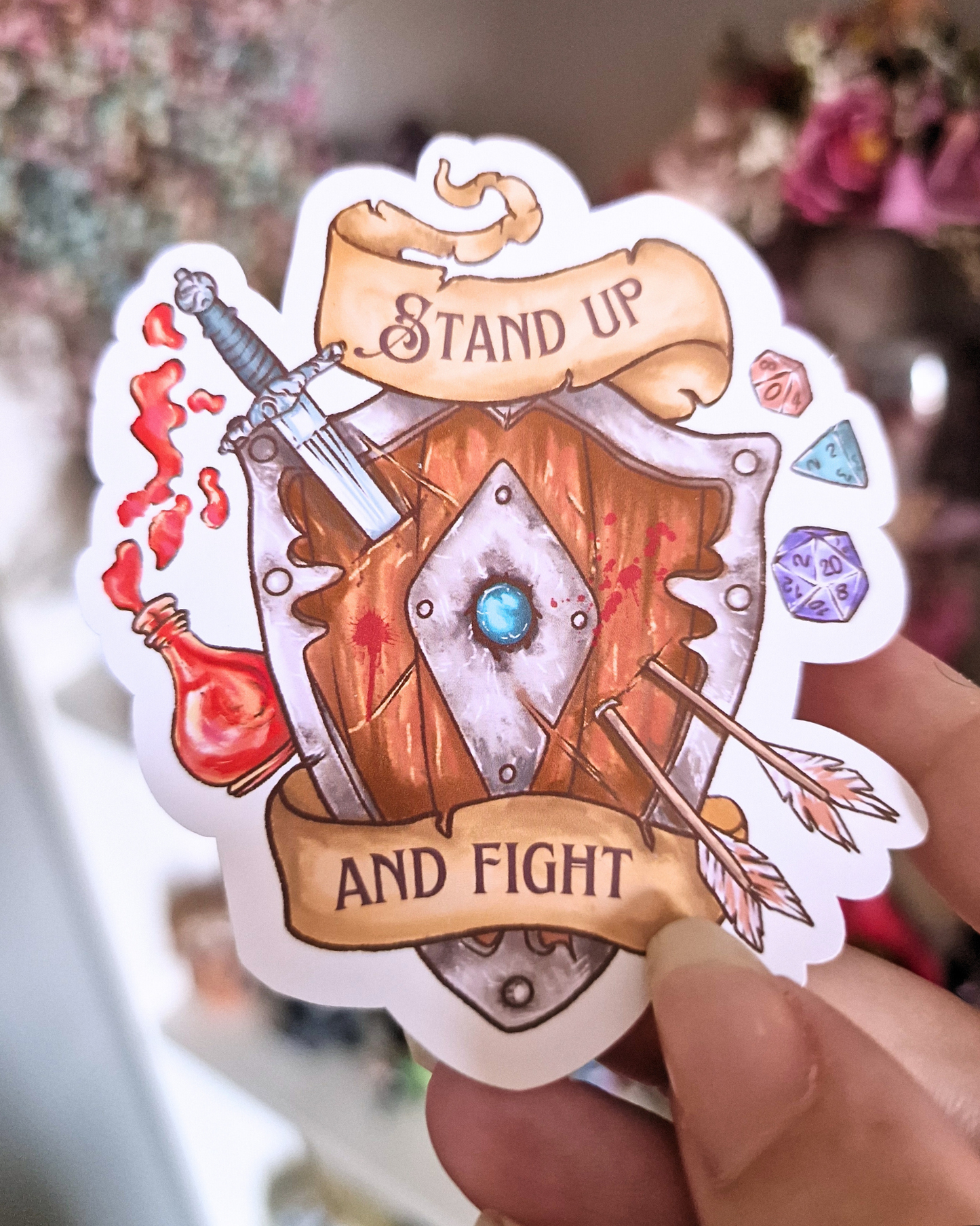 Pegatina del rol de Tanke ''Levántate y lucha'' | Inspirada en DnD y Videojuegos