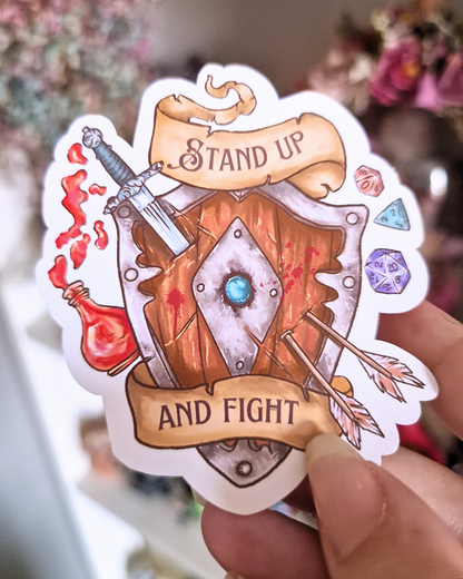 Pegatina del rol de Tanke ''Levántate y lucha'' | Inspirada en DnD y Videojuegos