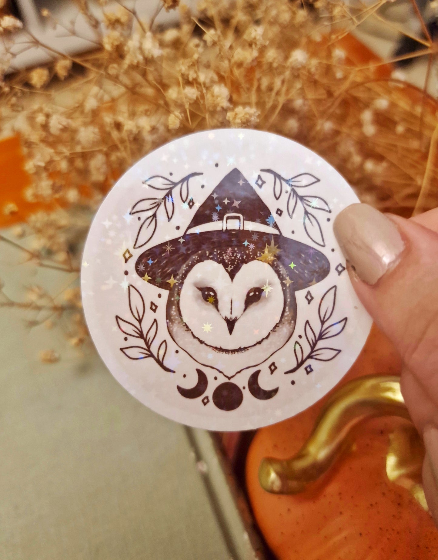 Owl Witch Glossy Vinyl Sticker, Triple Moon Witch Gift, Journal, Planner, Scrapbook, Laptop, Magic Art, Fall