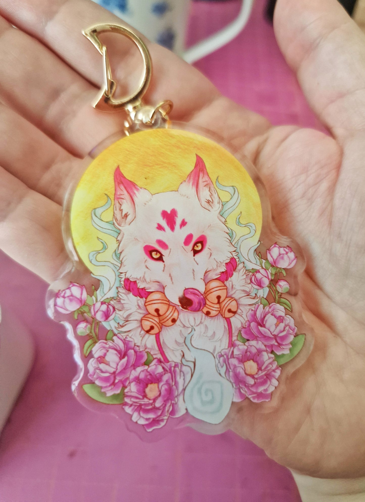Magical White Fox Kitsune Yokai Keychain, Cute Gift for Japanese Folk Culture Lovers