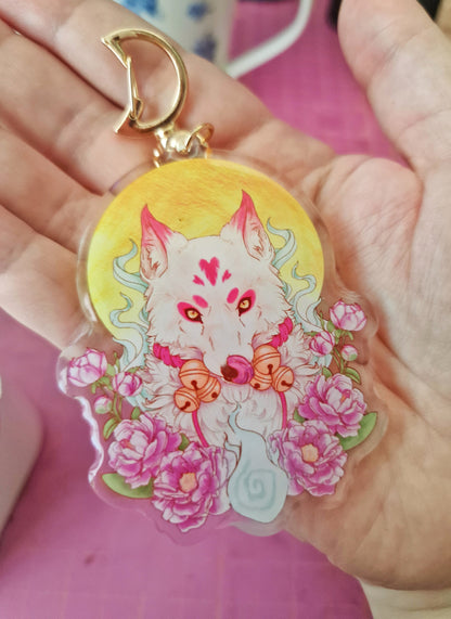 Magical White Fox Kitsune Yokai Keychain, Cute Gift for Japanese Folk Culture Lovers