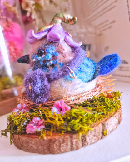 Figura inspirada en los cuentos de hadas, pájaro Fairy wren, animales de fieltro de aguja