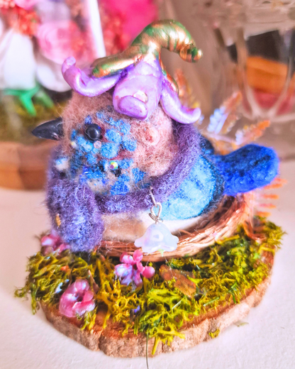 Figura inspirada en los cuentos de hadas, pájaro Fairy wren, animales de fieltro de aguja