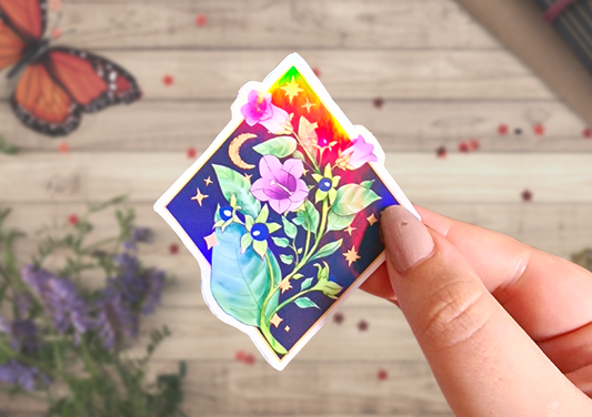 Belladonna glitter sticker, floral illustration gift for witches | aesthetic art, dark academia green witch, book of shadows deco