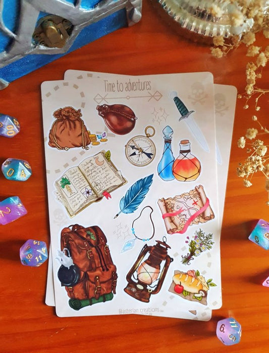DnD Adventure Sticker Sheet | Dungeons and Dragons Fantasy Roleplay Illustration, Bujo Scrapbook, Bullet Journal