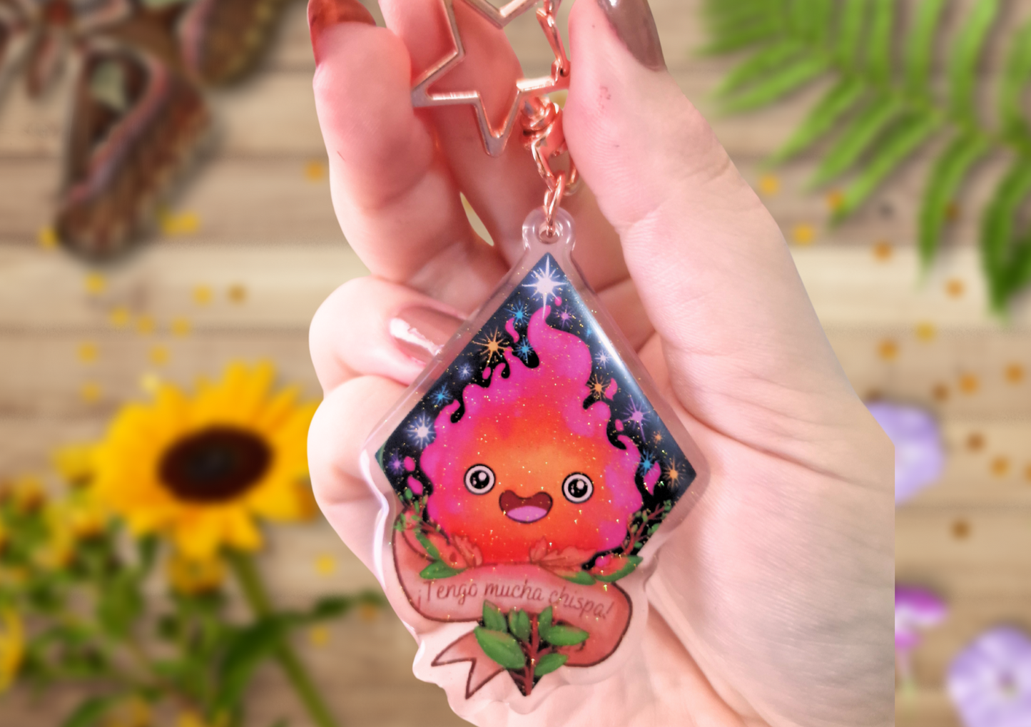 Howl's Moving Castle Studio Ghibli Calcifer Keychain, Adorable Colorful and Shiny