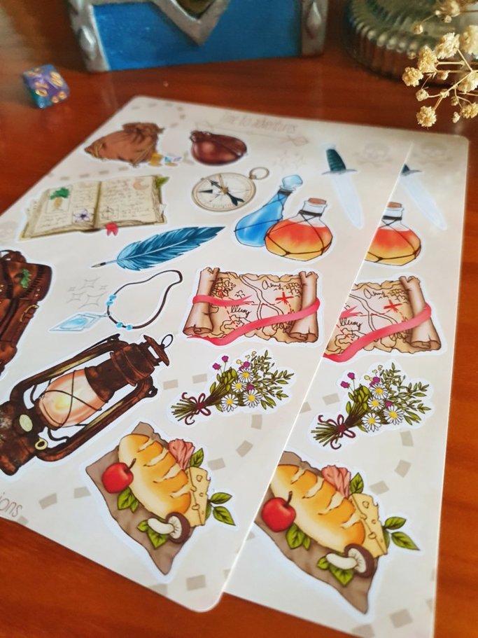 DnD Adventure Sticker Sheet | Dungeons and Dragons Fantasy Roleplay Illustration, Bujo Scrapbook, Bullet Journal