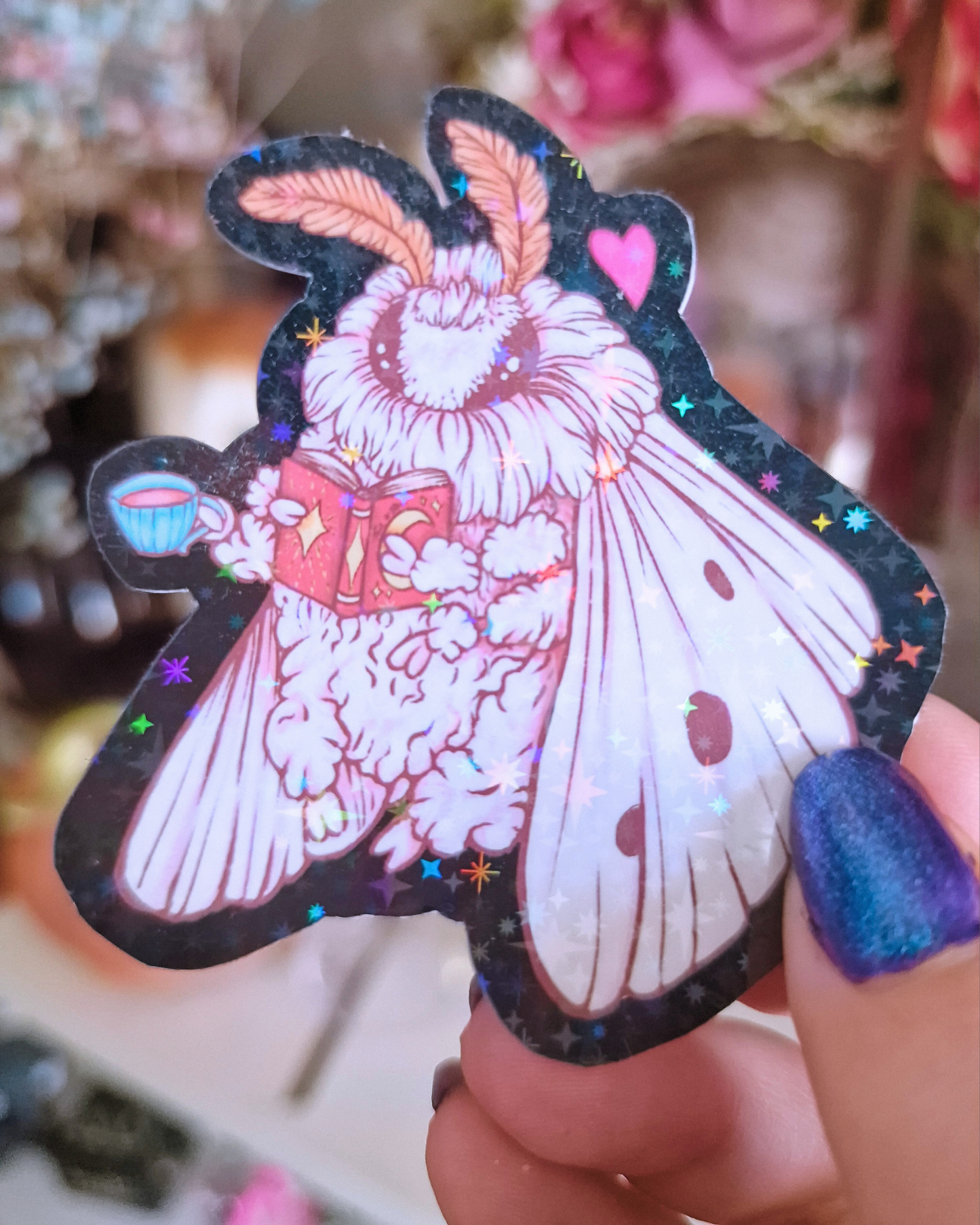 Reading Moth Sticker | Cozy Magical Creature