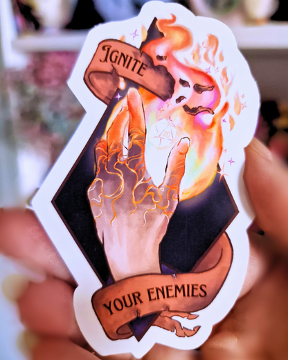 Pegatina Ignite Your Enemies | Sticker mágico rol DnD fantasía | Accesorio friki geek RPG