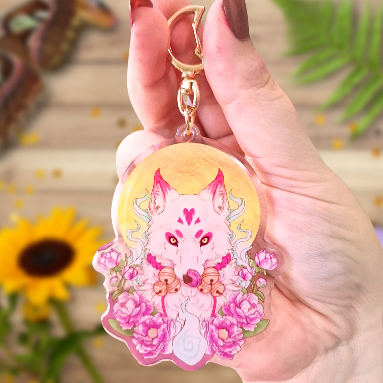 Magical White Fox Kitsune Yokai Keychain, Cute Gift for Japanese Folk Culture Lovers