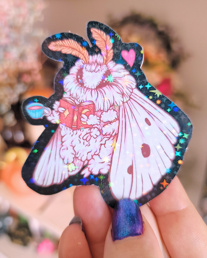 Reading Moth Sticker | Cozy Magical Creature