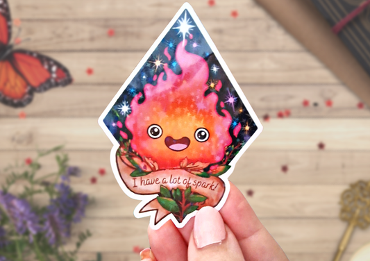 Fire and stars glitter sticker, howl's moving castle character | Gift for her, anime lover, cute stationery.